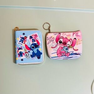Disney Lilo & Stitch and Angel Coin Purse zippered pouch card holder set of 2